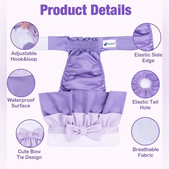 Premium Washable Two Tone Ruffles & Bow Female Dog Diapers 2 Pack Size: Med. New - Picture 3 of 16